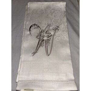 Vintage Texteis Iris‎ Linen Embroidered Monogrammed M Cloth Decorative Tea Towel